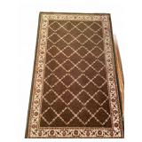 Brown Area Rug with Floral Border
