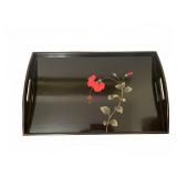 Okinawa Bambu Black Lacquer Tray Hibiscus