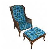 Mid-Century Rattan Chair & Ottoman Set