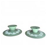 Wedgwood Sage Green Jasperware Candle Holders