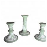 Wedgwood Green Jasperware Candlestick Trio