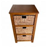 Wood Storage Unit with Three Woven Baskets