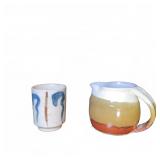 Studio Pottery Cup & Pitcher, Signed