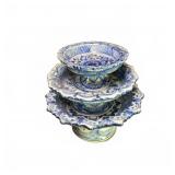 Blue & White Thai Benjarong Pedestal Dishes