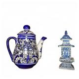 Talavera teapot & Qianlong Porcelain Pagoda Jar