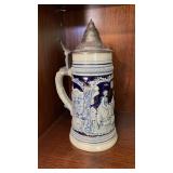 German Stoneware Beer Stein, Pewter Lid