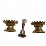 Brass 0Diya-style Candle Holders & Bell Set