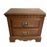Oak Two-Drawer Nightstand with Brass Pulls