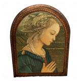 Madonna Portrait Plaque on Arched Wood Panel