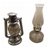 Vintage Metal & Glass Oil Lanterns Pair