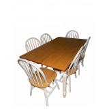 Wood Dining Table & Six Spindle Back Chairs