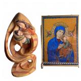 Madonna & Child Statue With Framed Icon