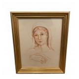 Framed Portrait Drawing of Blessed Virgin Mary