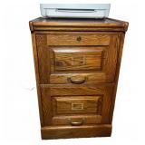 Oak Two-Drawer Filing Cabinet With Brass Pull