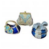 3 Decorative Blue Jeweled Trinket Boxes