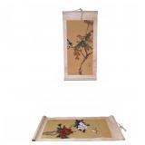 Asian Hanging Scrolls With Birds, As-Is