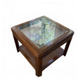 Square Glass Top Wood Side Table