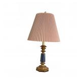 Brass & Blue Accent Table Lamp with Pleated Shade