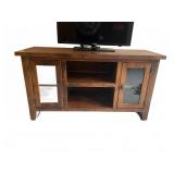 Wood Media Console with Glass Panel Doors