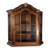 Vintage Oak Wall Curio Cabinet with Glass Panels
