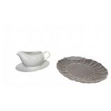 Porcelain Gravy Boat & Sunflower Glass Platter