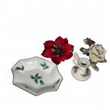 Mikasa Holly Bowl, Spode Candleholder & Capod