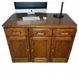 Hidden Oak Wood Computer Desk w/ Pull-Out Shelves