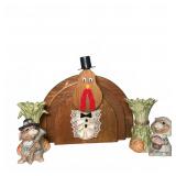 Fitz and Floyd Figures and Wooden Turkey