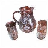 Etched Clear Glass Pitcher & Tumblers