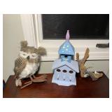 Decorative Owl Figure, Painted Birdhouse & Se