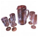 Etched Glass Pitcher & Goblets