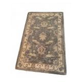Gray & Beige Wool Area Rug with Floral Motif
