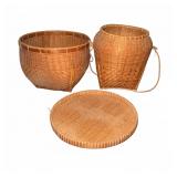 Traditional Asian Woven Storage Baskets & Tray