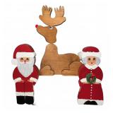Handcrafted Wooden Santa, Mrs. Claus & Reindeer