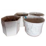 4 White Ceramic Planter Pots