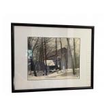 Framed Winter Barn Scene Print