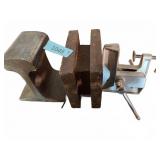 Steel Bench Vise & Section of Rail Track