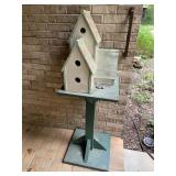 Multi-Compartment Wooden Birdhouse on Stand
