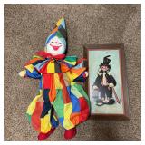 Patchwork Clown Doll & Framed Fraga Clown Art
