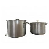Two Large Aluminum Stock Pots With Lids