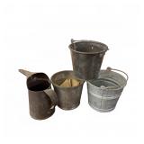 Vintage Galvanized Metal Pails & Pitcher