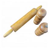 Wood Rolling Pin & Salt and Pepper Mills
