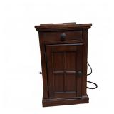Wood Side Table with Drawer & Power Outlets