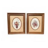 Vintage Framed Floral Print Pair