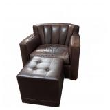 Brown Faux Leather Club Chair & Ottoman