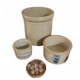 Stoneware Crocks & Kaukauna Klub Pot w/ Glass Frog