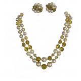 Yellow & Pearl Bead Necklace & Earrings Set