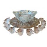 L.E. Smith Pinwheel & Stars Punch Bowl Set w/ Box