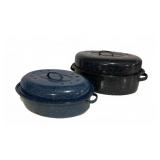 Blue & Black Graniteware Roaster Pans USA Marked
