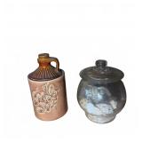 Ceramic Cookie Jar & Glass Jar with Shells